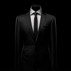 product catalogue photograph for a men's suit in black white shirt