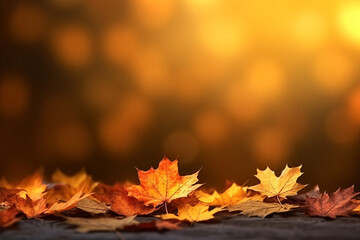 Naklejka na ściany i meble Beautiful autumn leaves background with copy space Generative Ai