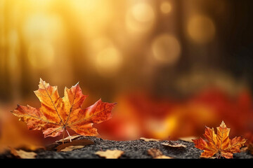 Naklejka na ściany i meble Autumn maple leaves background and copy space Generative Ai
