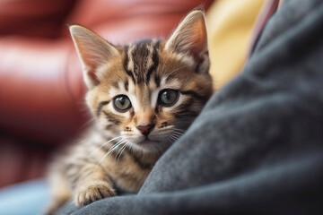 Cute kitten on a lap Generative AI