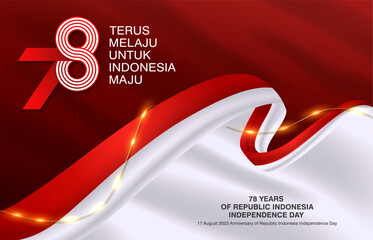 Anniversary 78th of Republic of Indonesia Independence day background with red white ribbon design