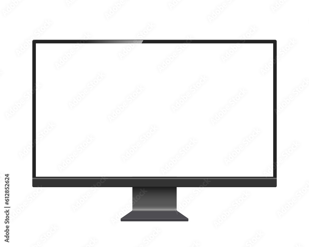 Wall mural black computer monitor mockup. pc template with blank screen. desktop isolated on white or transpare