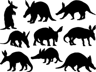 Set of Aardvark Silhouette