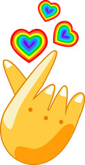 Korean finger rainbow heart I love you Hangul logo vector illustration. Korean symbol hand heart, a message of love hand gesture