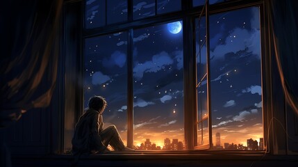 Captivating Anime Illustration of Loneliness: Emotionally Charged Digital Art Depicting a Desolate Room with a Sorrowful Figure, HD Wallpaper with Soft Lighting and Subtle Nuances, Generative AI