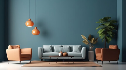 Living room interior mockup in warm tones with armchair