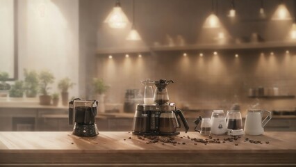 Modern Coffee Maker Brews On Beautiful Counter. Generative AI