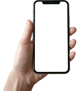 free hand holding a smartphone in transparent background