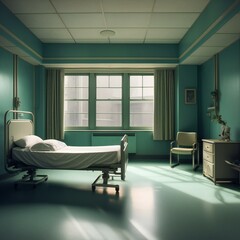 Empty Hospital ward room. Generative AI.