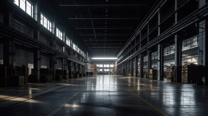 Fototapeta na wymiar Large modern industrial warehouse. Generative AI