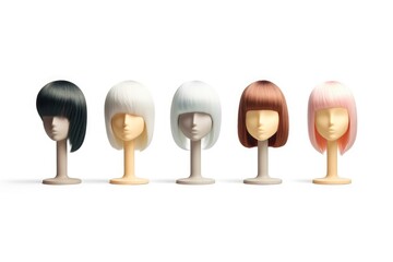 Hair wig over the plastic mannequin head isolated over the white background, mockup featuring contemporary women's hairstyles, Generative AI illustration