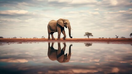 Naklejka na ściany i meble Elephant in the savanna of Kenya, Africa. Vintage style, generative Ai