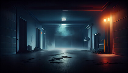 Dark empty street dark blue background neon. Ai generated image