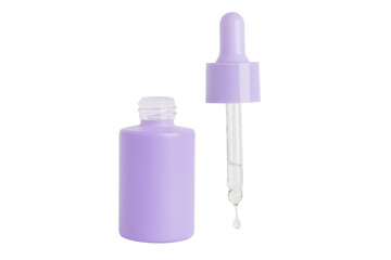 Purple cosmetic jar with pipette. On a white background.