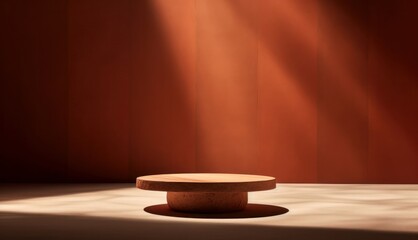 3d rendering of a podium in a room with a red wall, generative Ai