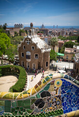 Views of public park ParK Guell in Barcelona