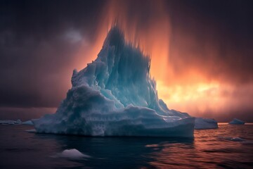 Fototapeta na wymiar Icebergs in the ocean at sunset. 3D illustration, generative Ai