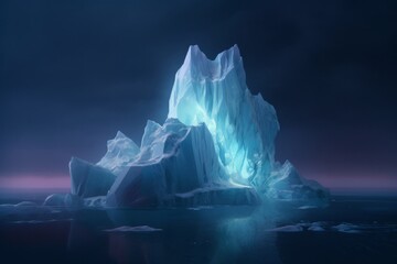 Iceberg in the ocean at night, 3d render illustration, generative Ai