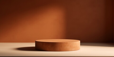 3d render of empty podium for product display. Brown background, generative Ai