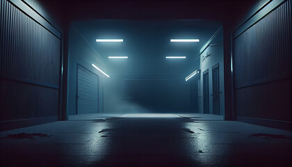 Dark empty street dark blue background neon. Ai generated image