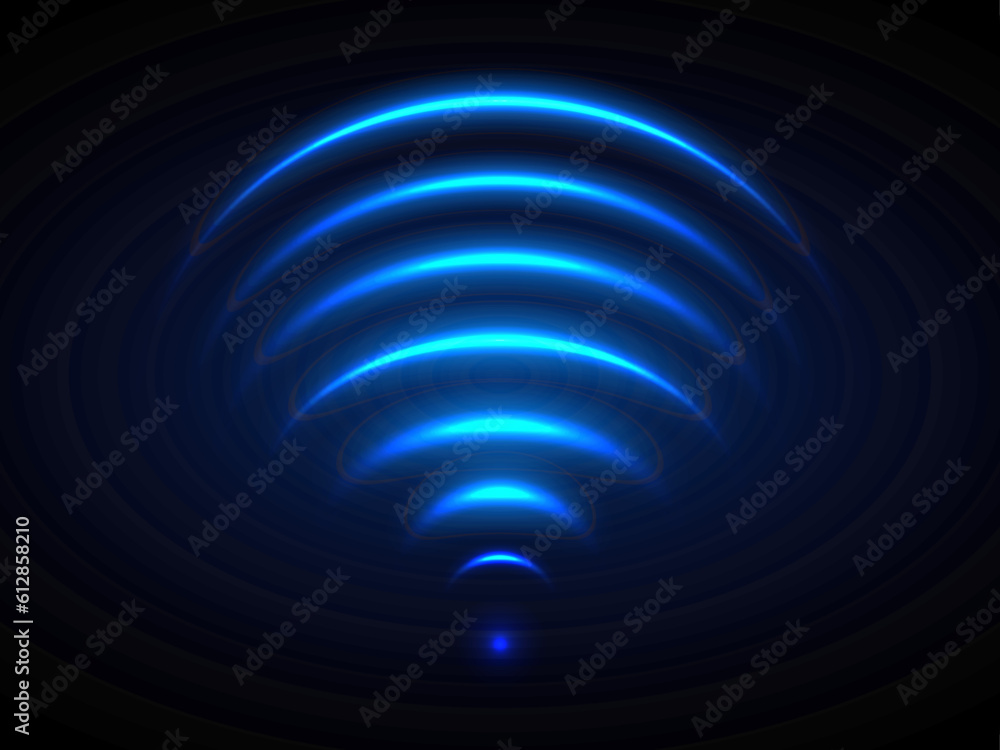 Poster wi-fi light effect, blue glowing signal sensor waves internet wireless connection. wireless technolo