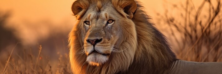 Obraz premium Lion Nature Wildlife Wallpaper - Beautiful Lion Background created with Generative AI Technology