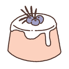 cute pudding with cream and blueberry doodle style hand drawn