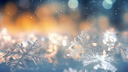 Obraz na płótnie Canvas Snowflakes with white light blur background