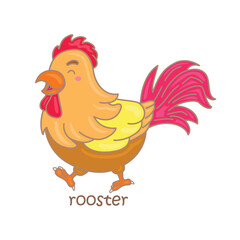 Alphabet R For Rooster Vocabulary School Lesson Word Cartoon Illustration Vector Clipart