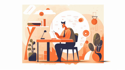 Business working in office on white background , co-working space or remotely at home , Young man freelancers working on laptop or computer at home , Created with generative AI