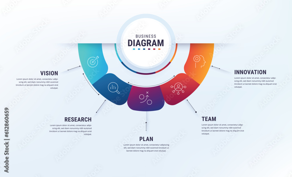Aufkleber five choice infographic diagram with main option. data visualization and process infgraphic