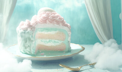 Fantasy cake, fantasy color scheme, colorful fantasy cake arrangement, food photography, background