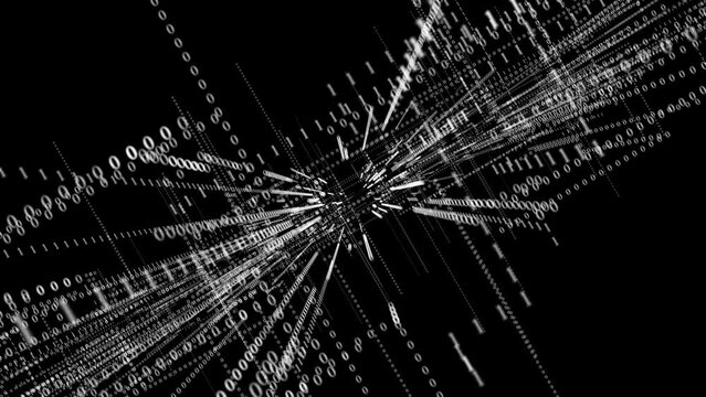 Computer graphics. A digital background with a binary code in straight lines receding into perspective