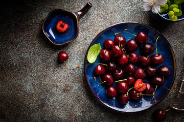 Fresh cherry on plate