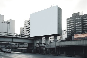 Fototapeta na wymiar Empty white billboard in futuristic city Generative AI