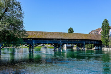 Olten, Aare, Fluss, Alte Brücke, Holzbrücke, Altstadt, Aareufer, Flussufer, historische Häuser,...