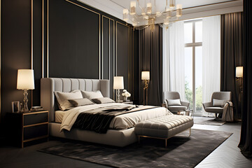 Luxurious bedroom interior design. Generative AI