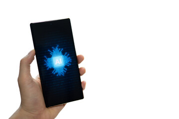 A smartphone with the image of AI neural computing.