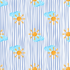 Sun seamless pattern in doodle style.
