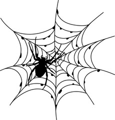 Scary black spider web isolated on white. Spooky halloween decoration.