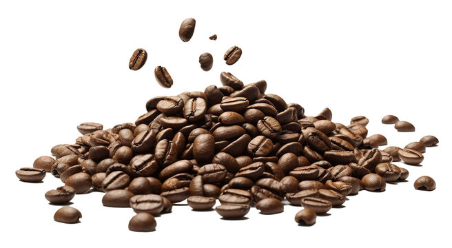 pile of arabica coffee beans with transparent background