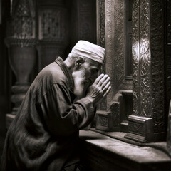 man praying in a temple, generative ai