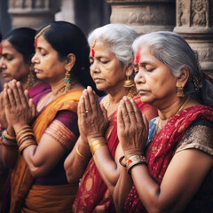 Obraz premium woman praying in a temple, generative ai