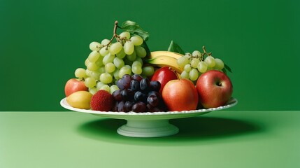 Verity of Fruits and Plates of Mix Fruits with green background