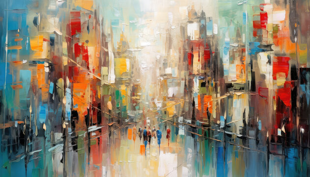 Oil paint drawing. Abstract colored background. Abstraction in the style of impressionism. Modern surrealist painting. Good as a poster for wall decor. Surreal design. Hand drawn texture generative AI