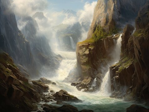 Powerful Mountain Waterfall -ai generated