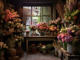 Fototapeta na wymiar Florist Shop with Beautiful Bouquets -ai generated