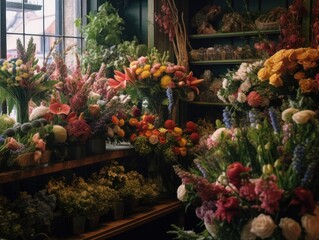 Fototapeta na wymiar Florist Shop with Beautiful Bouquets -ai generated