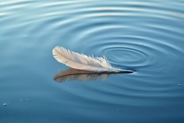 Single Feather Floating on Lake -ai generated