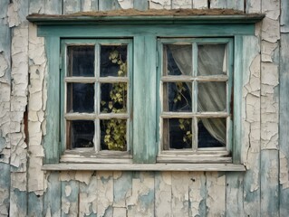 Fototapeta na wymiar Old Wooden Window with Peeling Paint -ai generated